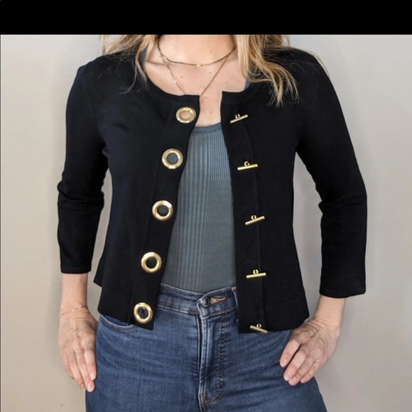 Spence Sweaters - Spence black grommet closure sweater